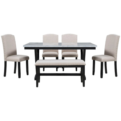 6PCS Marbled Veneers Tabletop Dining Table Set