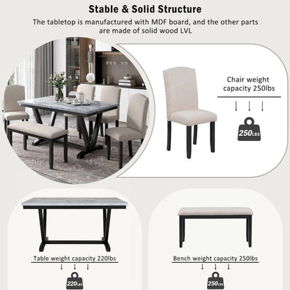 6PCS Marbled Veneers Tabletop Dining Table Set