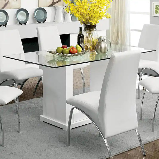 Benton Contemporary White Glass Top 7-Piece Dining Table Set by Furniture of America