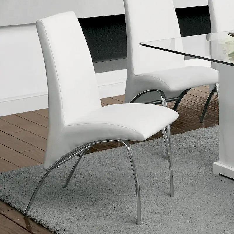 Benton Contemporary White Glass Top 7-Piece Dining Table Set by Furniture of America