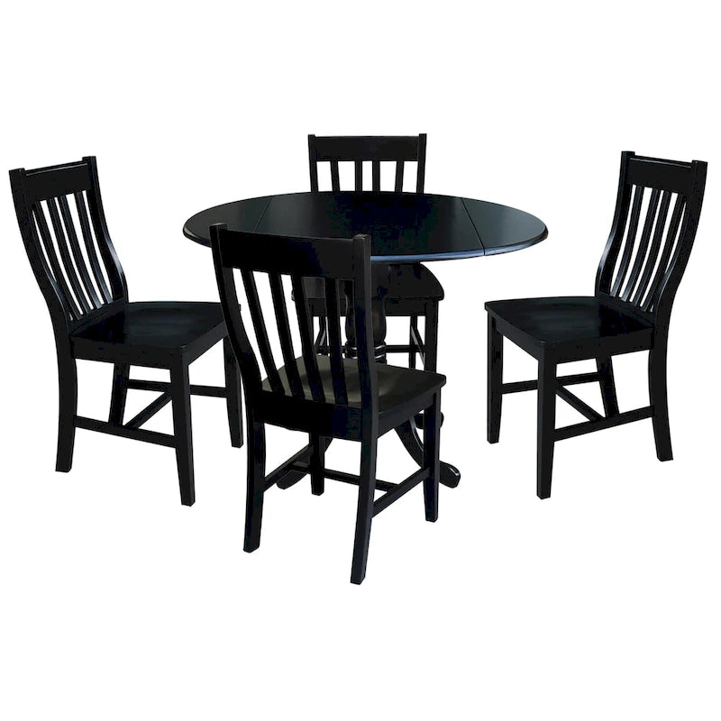 Dining Essentials Black Table and Schoolhouse Chair 5-piece Dining Set