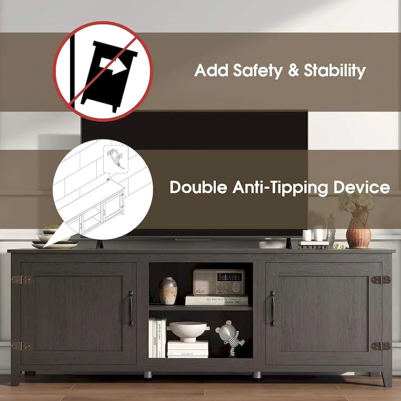 70 inch Modern TV Cabinet with Shelves, Media Entertainment Center with Doors-Black - M