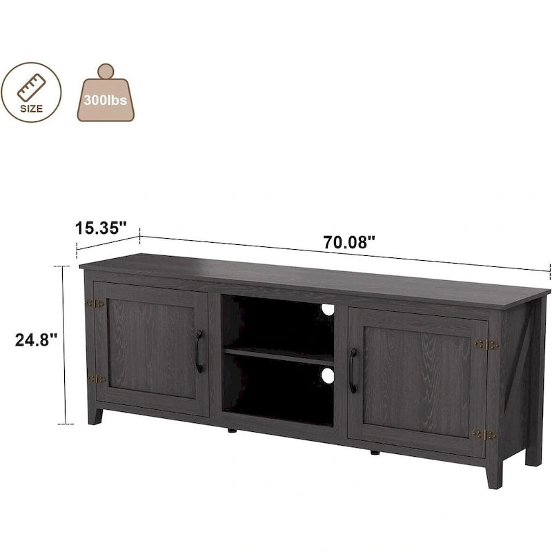 70 inch Modern TV Cabinet with Shelves, Media Entertainment Center with Doors-Black - M