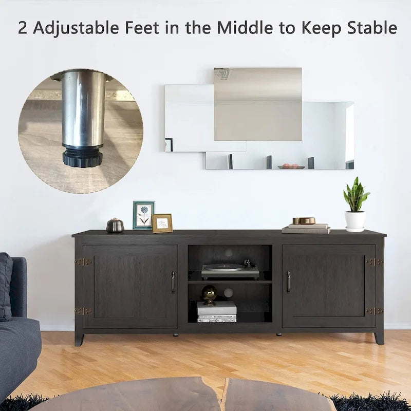 70 inch Modern TV Cabinet with Shelves, Media Entertainment Center with Doors-Black - M