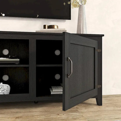 70 inch Modern TV Cabinet with Shelves, Media Entertainment Center with Doors-Black - M