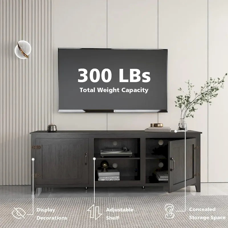 70 inch Modern TV Cabinet with Shelves, Media Entertainment Center with Doors-Black - M