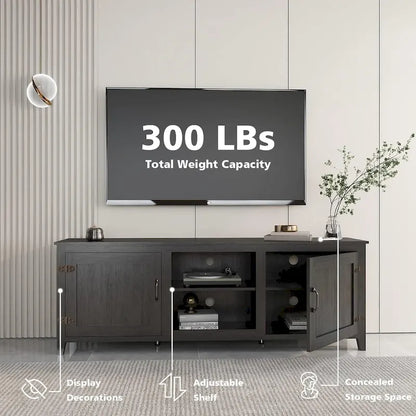 70 inch Modern TV Cabinet with Shelves, Media Entertainment Center with Doors-Black - M