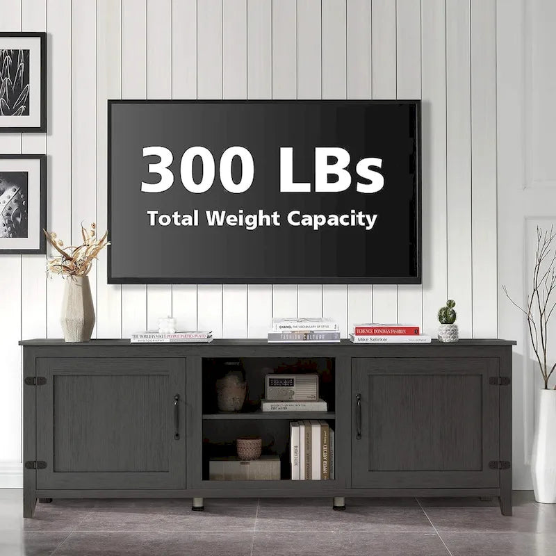 70 inch Modern TV Cabinet with Shelves, Media Entertainment Center with Doors-Black - M