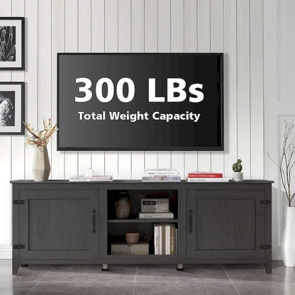 70 inch Modern TV Cabinet with Shelves, Media Entertainment Center with Doors-Black - M