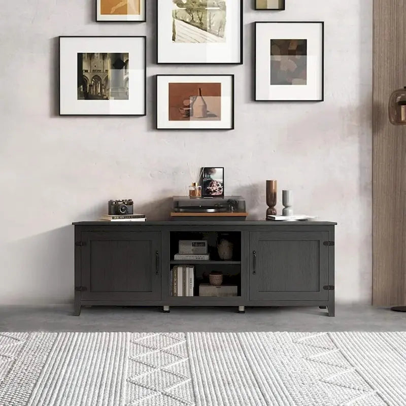 70 inch Modern TV Cabinet with Shelves, Media Entertainment Center with Doors-Black - M