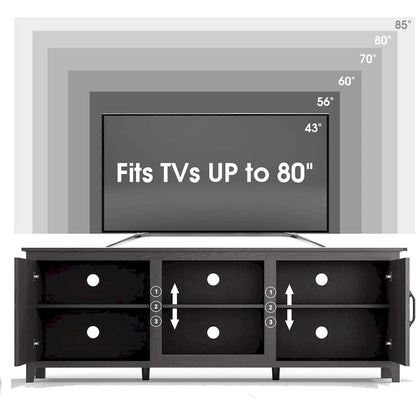 70 inch Modern TV Cabinet with Shelves, Media Entertainment Center with Doors-Black - M