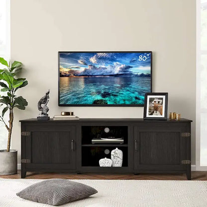 70 inch Modern TV Cabinet with Shelves, Media Entertainment Center with Doors-Black - M