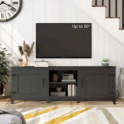 70 inch Modern TV Cabinet with Shelves, Media Entertainment Center with Doors-Black - M