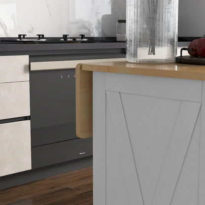 HOMCOM Rolling Kitchen Island with Drop Leaf Wood Breakfast Bar, Farmhouse Kitchen Cart with 2 Drawers, White