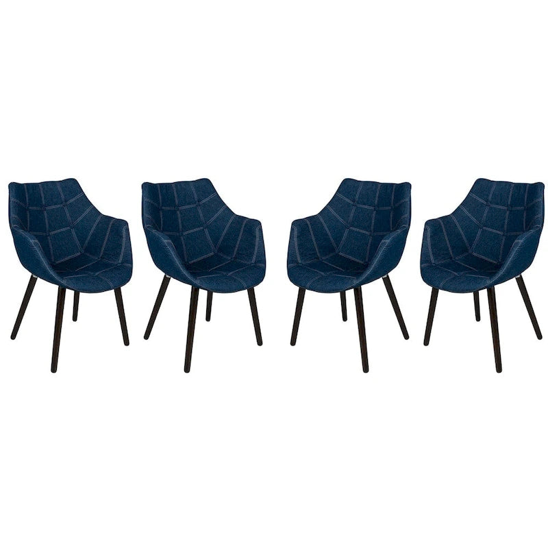 4-Piece Modern Tufted Denim Lounge Armchair with Beech Wood Legs, Upholstered Accent Side Chair for Living Room & Office
