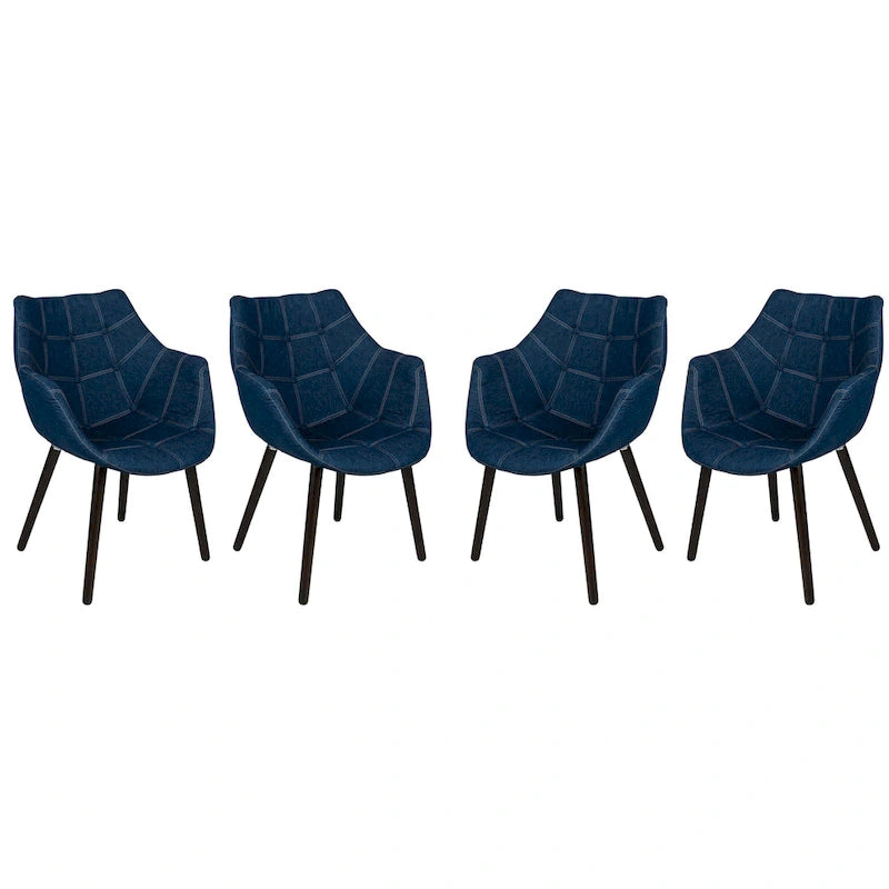 4-Piece Modern Tufted Denim Lounge Armchair with Beech Wood Legs, Upholstered Accent Side Chair for Living Room & Office