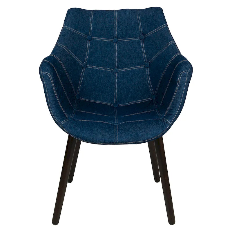 4-Piece Modern Tufted Denim Lounge Armchair with Beech Wood Legs, Upholstered Accent Side Chair for Living Room & Office