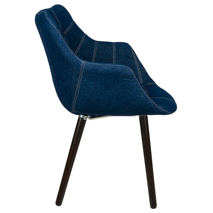 4-Piece Modern Tufted Denim Lounge Armchair with Beech Wood Legs, Upholstered Accent Side Chair for Living Room & Office