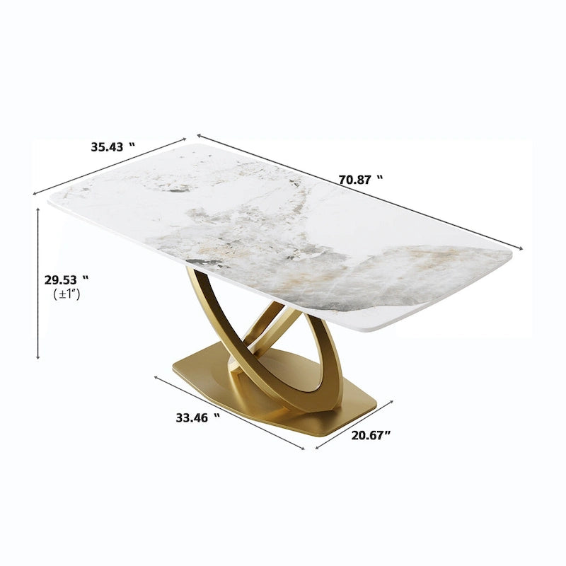 71 Modern Dining Table with Rectangular Sintered Stone Tabletop and Gold Base