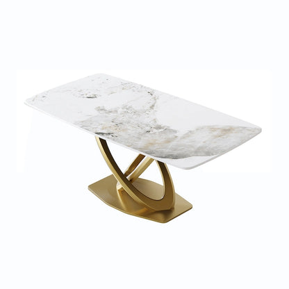 71 Modern Dining Table with Rectangular Sintered Stone Tabletop and Gold Base