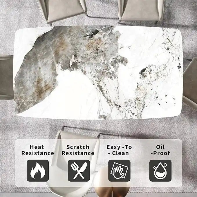 71 Modern Dining Table with Rectangular Sintered Stone Tabletop and Gold Base