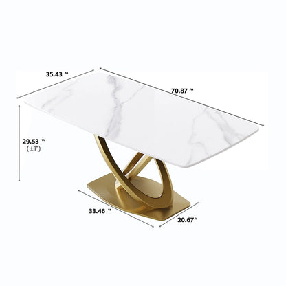 71 Modern Dining Table with Rectangular Sintered Stone Tabletop and Gold Base