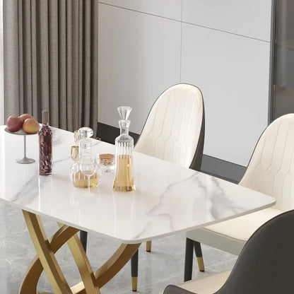 71 Modern Dining Table with Rectangular Sintered Stone Tabletop and Gold Base