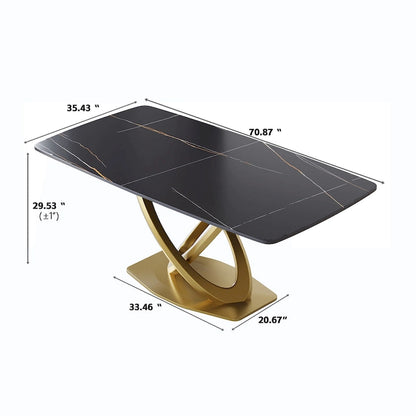 71 Modern Dining Table with Rectangular Sintered Stone Tabletop and Gold Base