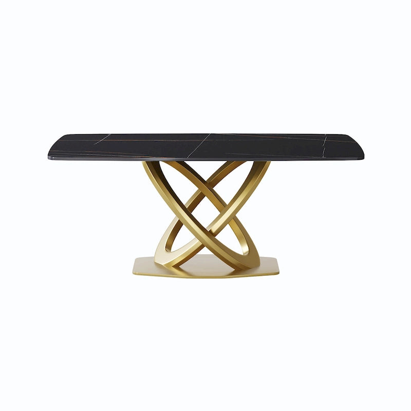 71 Modern Dining Table with Rectangular Sintered Stone Tabletop and Gold Base