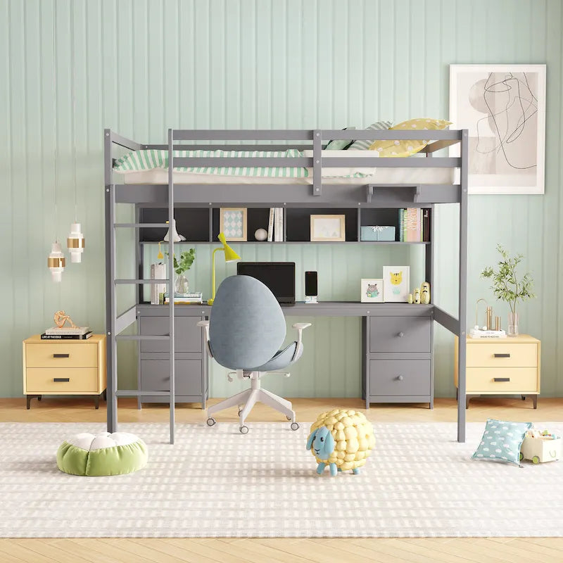 Loft Bed with Desk, Cabinets