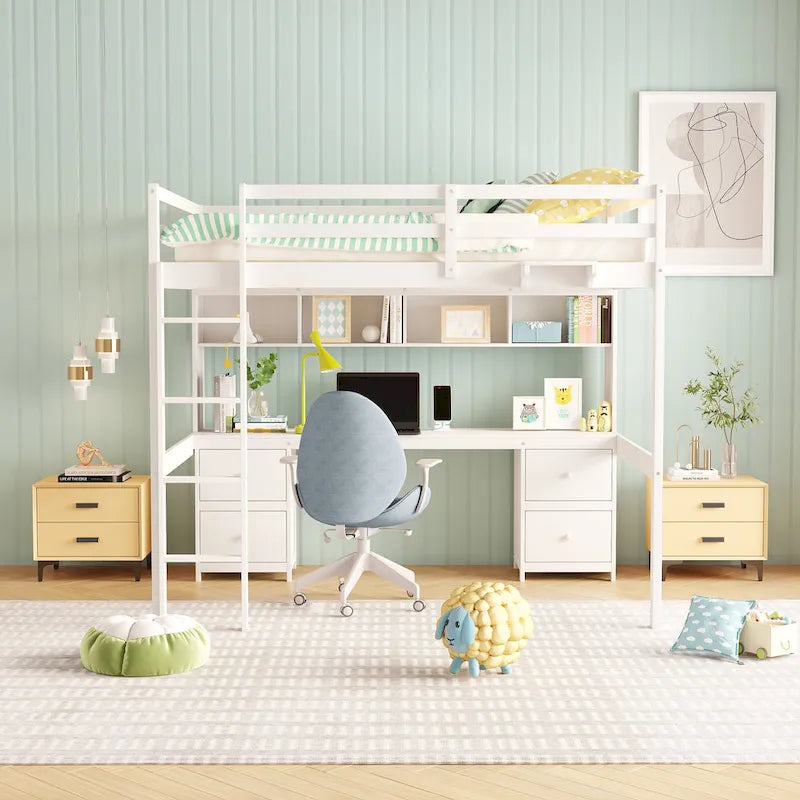 Loft Bed with Desk, Cabinets
