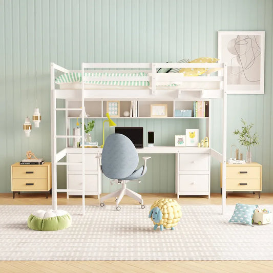 Loft Bed with Desk, Cabinets