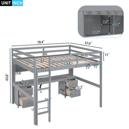 Loft Bed with Desk, Cabinets