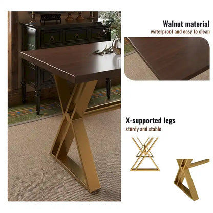 7-Piece Clihome Walut Wood Dining Table with Velvet Chair Dining Chair