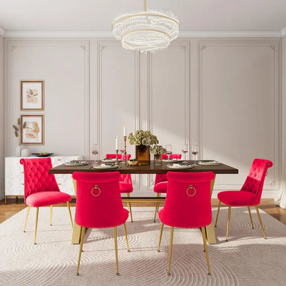 7-Piece Clihome Walut Wood Dining Table with Velvet Chair Dining Chair