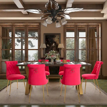 7-Piece Clihome Walut Wood Dining Table with Velvet Chair Dining Chair