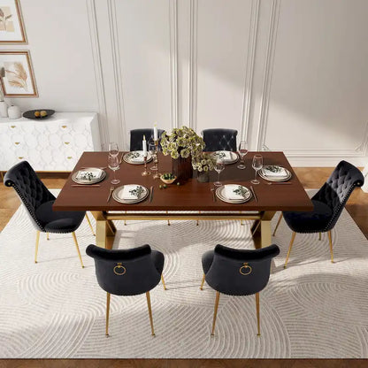 7-Piece Clihome Walut Wood Dining Table with Velvet Chair Dining Chair