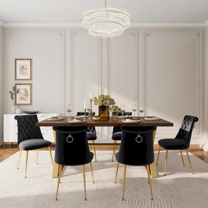 7-Piece Clihome Walut Wood Dining Table with Velvet Chair Dining Chair