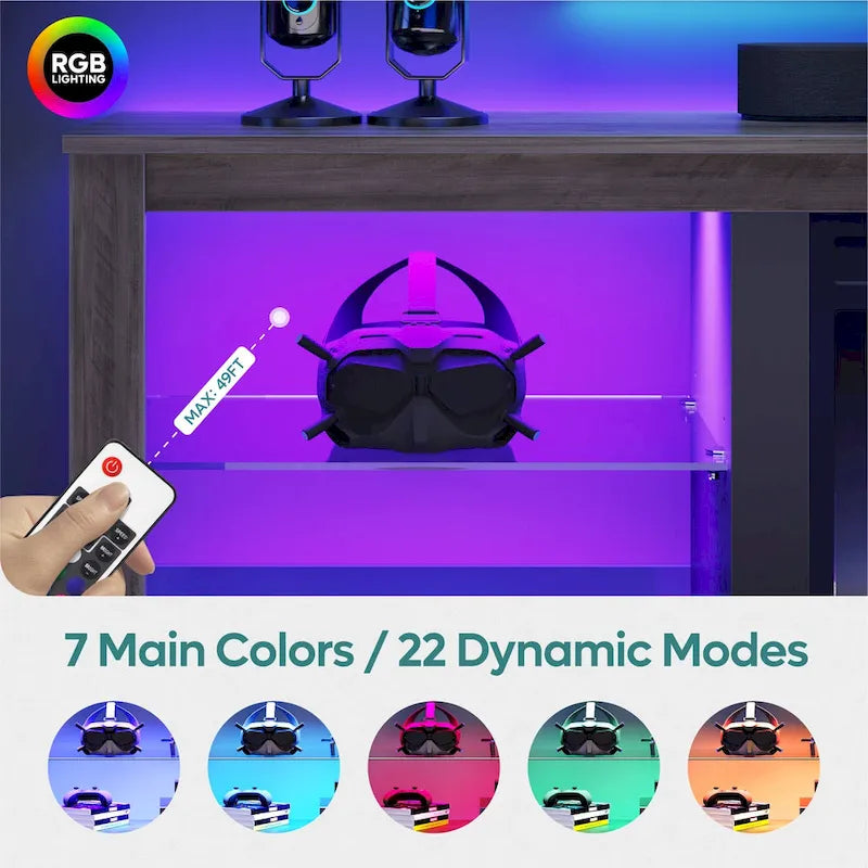 70-Inch LED TV Stand with Tempered Glass Shelves and Open Cabinet - 71 in