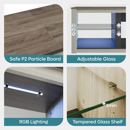 70-Inch LED TV Stand with Tempered Glass Shelves and Open Cabinet - 71 in