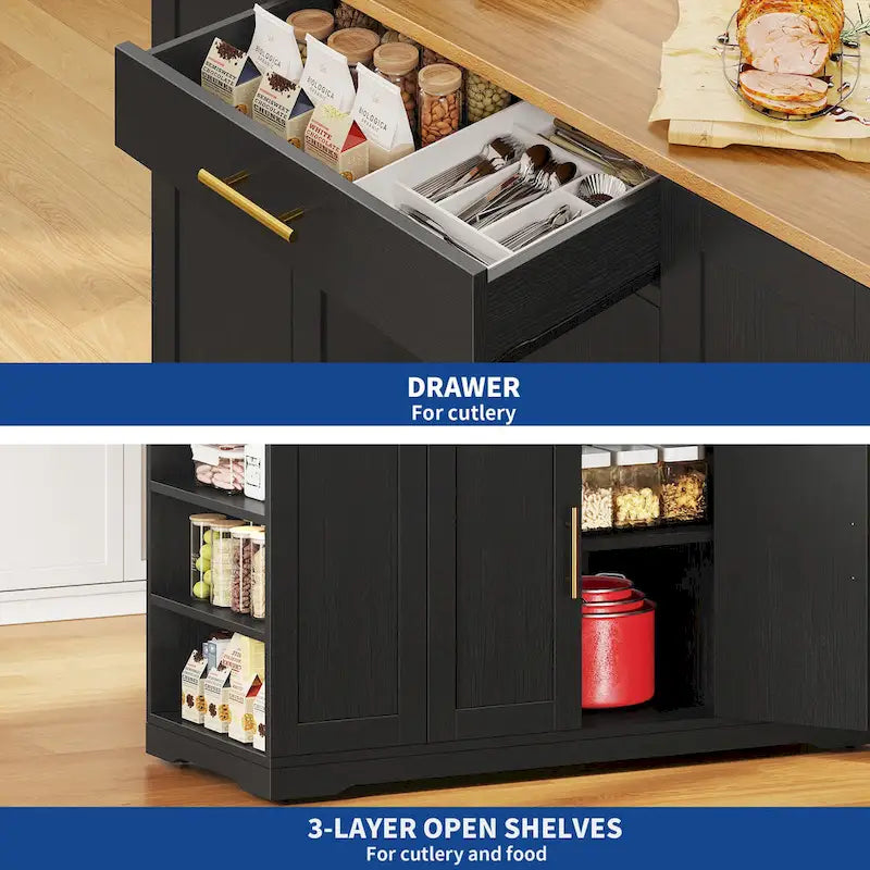 Moasis 53-inch Rolling Kitchen Island Storage Cabinet Portable Mobile Kitchen Cart