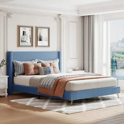 Elegant Upholstered Wood Platform Bed with Upholstered Headboard