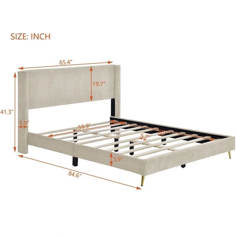 Elegant Upholstered Wood Platform Bed with Upholstered Headboard