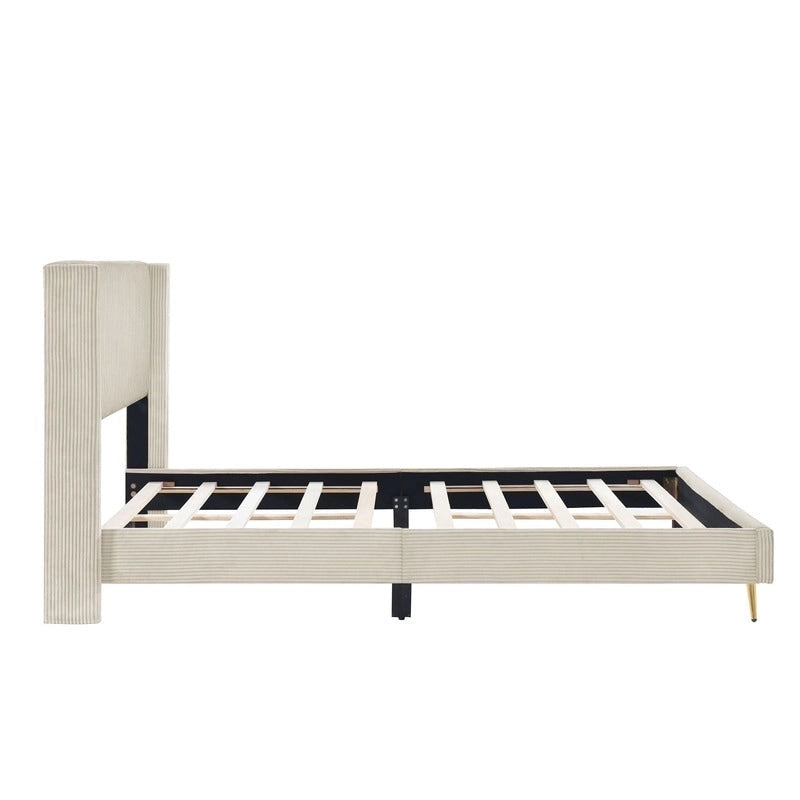 Elegant Upholstered Wood Platform Bed with Upholstered Headboard
