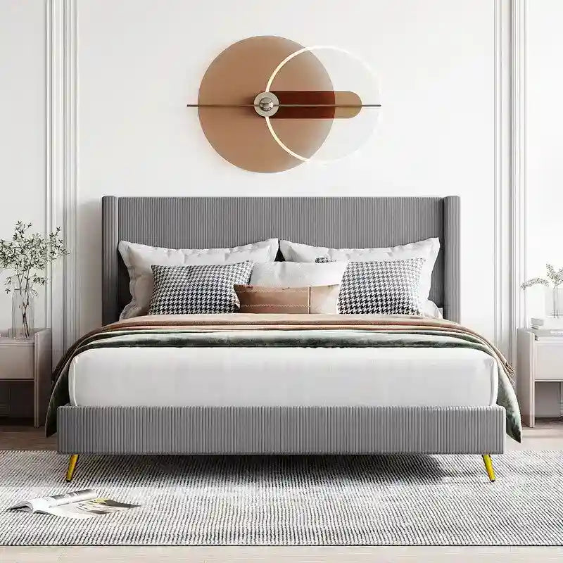 Elegant Upholstered Wood Platform Bed with Upholstered Headboard