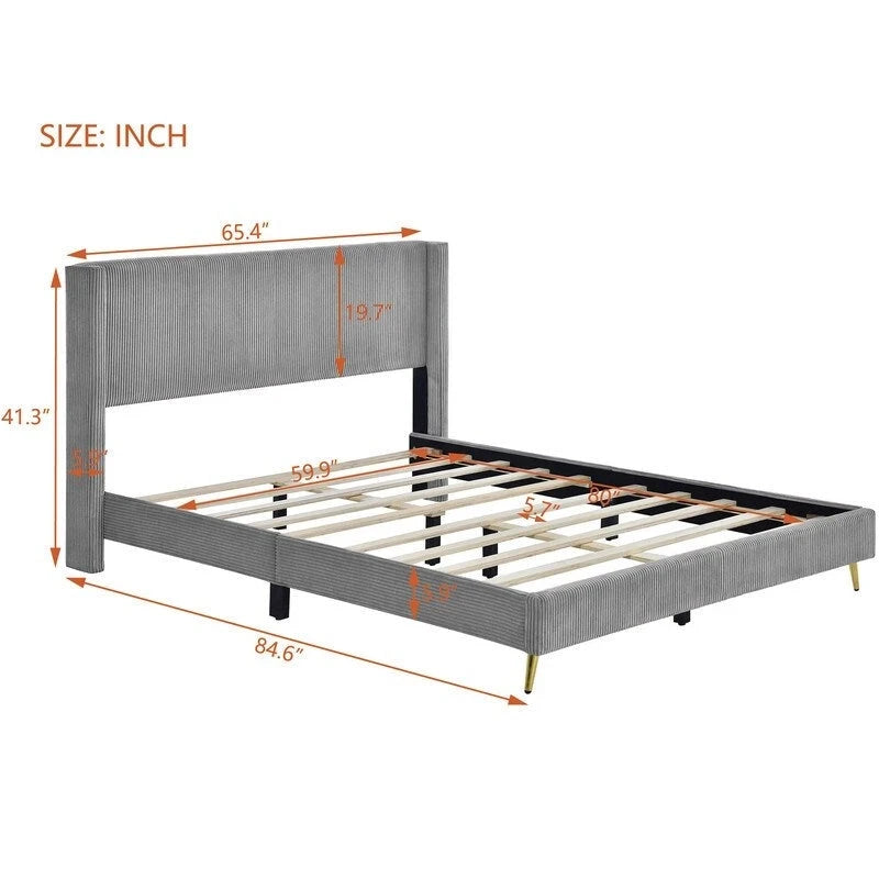 Elegant Upholstered Wood Platform Bed with Upholstered Headboard