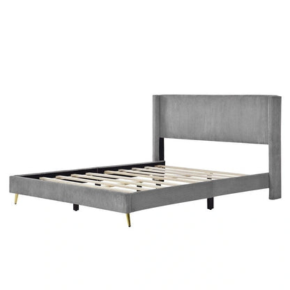 Elegant Upholstered Wood Platform Bed with Upholstered Headboard