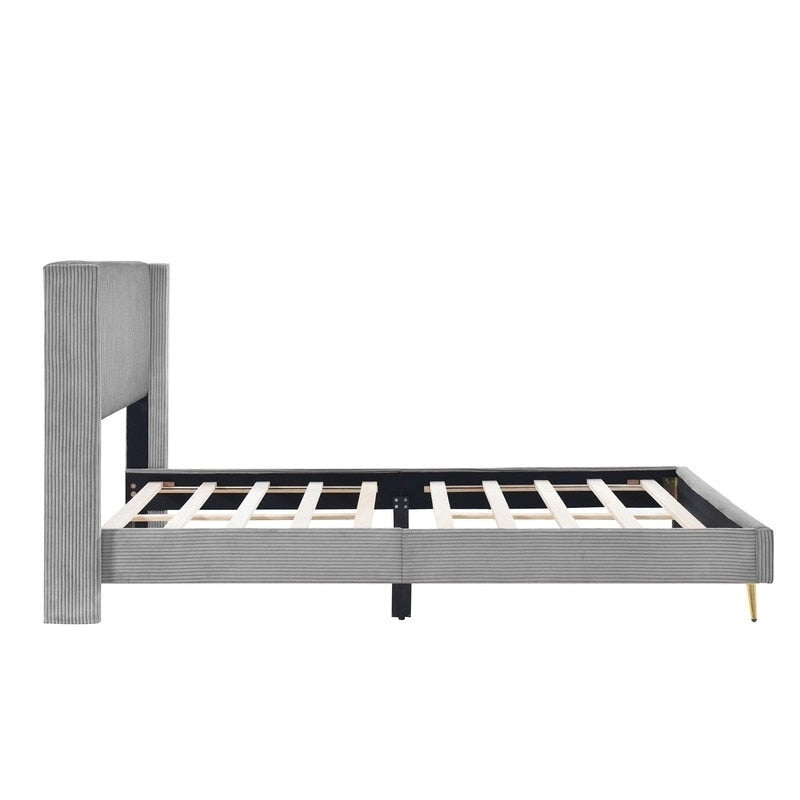Elegant Upholstered Wood Platform Bed with Upholstered Headboard