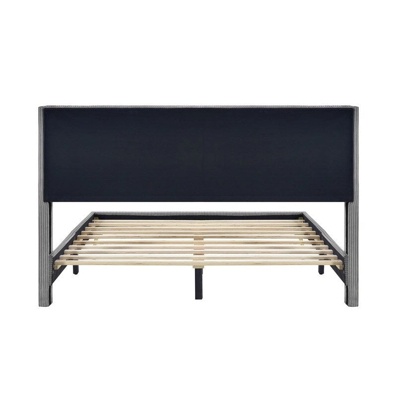 Elegant Upholstered Wood Platform Bed with Upholstered Headboard