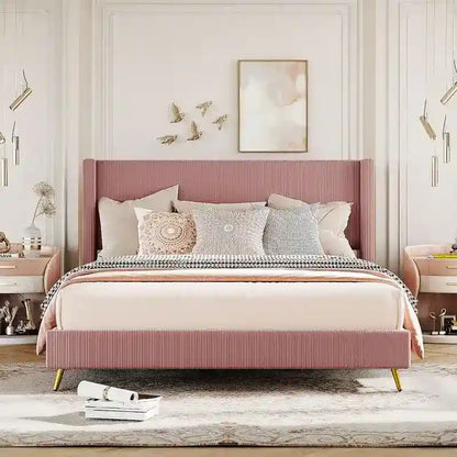 Elegant Upholstered Wood Platform Bed with Upholstered Headboard